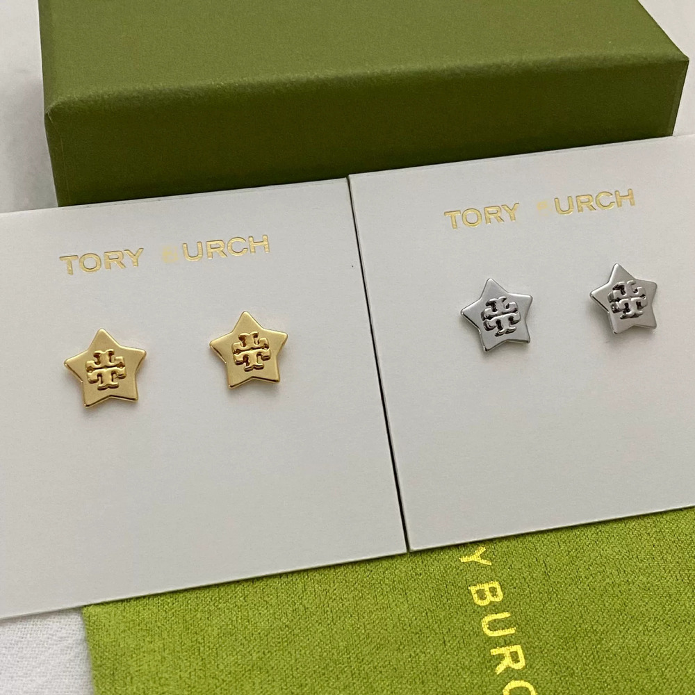 Tory Burch Gold Plated Copper Five Point Star Earrings Dainty Pair